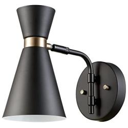 Globe Electric Belmont 1-Light Wall Sconce, Satin Black, Gold Accents,65855