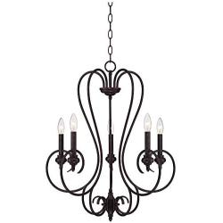 Channing Bronze Chandelier 24 1/2'' Wide Rustic Curved Scroll 5-Light Fixture for Dining Room House Foyer Kitchen Island Entryway Bedroom Living Room - Franklin Iron Works