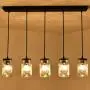 bgLight Farmhouse Dining Room Light Fixture, 5-Light Adjustable Mason Jar Rustic Chandeliers Ceiling Hanging Light for Kitchen Island, Coffee, Bar, Living Room…