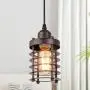 LALUZ Pendant Lighting for Kitchen Island, Farmhouse Mini Cage Hanging Lamp for Dining Room,Bar, Brown Rust Finish
