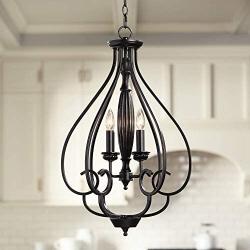 Dunnell Bronze Foyer Pendant Chandelier 18 3/4'' Wide Rustic Farmhouse Open Scroll 4-Light Fixture for Dining Room House Kitchen Island Entryway Bedroom Living Room - Franklin Iron Works