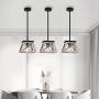 Qamra Farmhouse Kitchen Pendant Lights, Rustic Industrial Metal Cage Chandeliers, Hanging Fixture Light for Dining Room Living Room Kitchen Island Entryway
