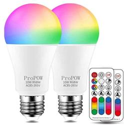 LED Color Changing Light Bulb, ProPOW 10W RGB Light Bulbs with Remote, Dimmable 60W Equivalent Daylight White – Timing Function - A19 E26 Screw Base RGBW Bulb for Home Decor, Bedroom, Party(2 Pack)