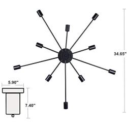 YHYSTL Modern Pendant Lighting Industrial Chandelier Light Fixtures 10 Light Black Semi Flush Mount Ceiling Light Vintage Style Ceiling Lamp for Kitchen Room Bedroom Dining Room Foyer