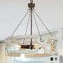 T&A Farmhouse Chandelier,Wood Drum 4-Light Chandeliers with Hand-Painted White Finish, Kitchen Island Pendant Lights for Dining Room Living Room Bedroom