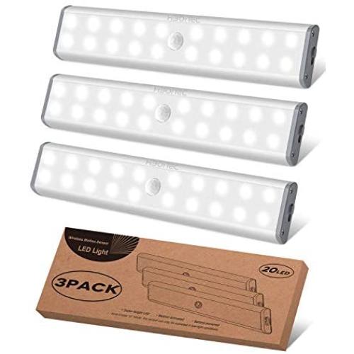 Under Cabinet Lighting Closet Light 20 LEDs 3 Packs, Wireless Rechargeable Cabinet Lights, Magnetic Under Counter Lighting, LED Motion Sensor Night Light for Closet Cabinet Wardrobe Stairs (White)
