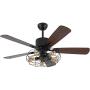 Retro Industrial Ceiling Fan Light 52 Inch 5-Lights E27 Fixture for Restaurant Living Room Bedroom Create Iron Cage Rustic Style (52'' Retro Industrial) (Retro Industria Cage)