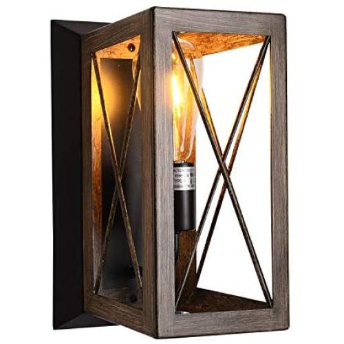 PUSU Farmhouse Wall Light Fixture for Foyer Edison 1-Light Vintage Country House Stairway Wall Sconces for Living Room Industrial Western Metal Wall Mounted Lamp for Bedroom Brown Wooden Wall Lamp PUSU Farmhouse Wall Light Fixture for Foyer Edison 1-Light Vintage Country House Stairway Wall Sconces for Living Room Industrial Western Metal Wall Mounted Lamp for Bedroom Brown Wooden Wall Lamp