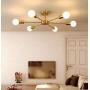 Modo Lighting Flush Mount Ceiling Lighting Sputnik Chandelier Fixture Brushed Brass 6-Light Mid-Century Pendant Light for Dining Room Bedroom