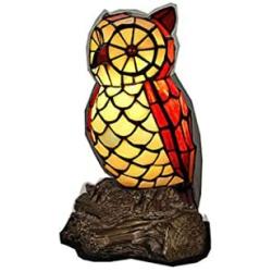 Tiffany Style Nightstand Lamp Mini Decoration Table Lamp Owl Red Stained Glass Shade Reading Lamp Bedroom Bedside Kids Room Decoration Lamp