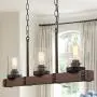Kitchen Island Lighting, Farmhouse Dining Room Chandelier with Seeded Glass, Wood Pendant Light Fixture, 25.5” in Length (3 Lights)