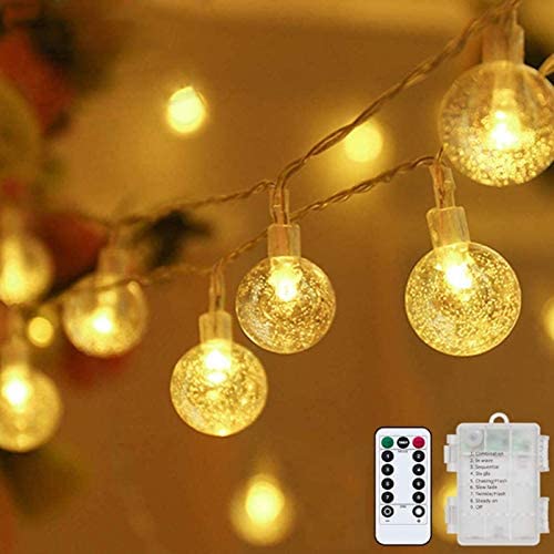 Metaku Globe String Lights Fairy Lights Battery Operated 33ft 80LED String Lights with Remote Waterproof Indoor Outdoor Hanging Lights Decorative Christmas Lights for Home Party Patio Garden Wedding