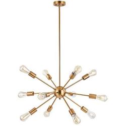 YAOHONG Sputnik Chandelier Mount Ceiling Light 12 Lights Modern Brushed Brass Ceiling Light Fixture Gold Retro Industrial Pendant Lighting for Dining Room Kitchen Living Room Bedroom