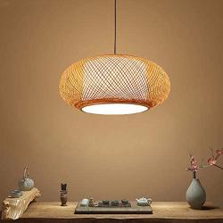 Antique Lantern Pendant Lighting Bamboo Wicker Rattan Shade Vintage Pendant Light Fixture Hanging Ceiling Lamp with Adjustable Cord 16''/23.5'' for Dining Room Living Room (16''(40CM))