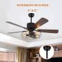 Retro Industrial Ceiling Fan with Light 5 Wood Reversible Blade Vintage Reversible Ceiling Fan 3 Speed Vintage Cage Chandelier Fan with Remote Control for Restaurant Bedroom Living Room (52 Inch)