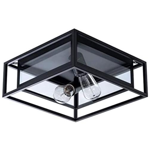 VILUXY Industrial Rectangle Flush Mount Ceiling Light Fixture with Glass Shade for Hallway, Entryway, Passway, Dining Room, Bedroom, Balcony Living Room Two-Light