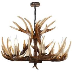 Antler Chandelier 6 Light Vintage Style Resin Antler Ceiling Light 24.5'' Diameter X 15.75'' Tall for Living Room Dining Room Brown BN-1033-6 BR