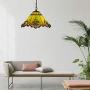 LITFAD Tiffany Style Pendant Lighting Stained Glass Cone Pendant Light 2 Lights Antique Ceiling Lamp Art Decoration Ceiling Hanging Light for Dining Room Restaurant Study Room - Green, 12.6'' (32 cm)
