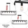 VINLUZ Rectangular Metal Chandelier,6 Light Black Linear Industrial Pendant Lights Cage Island Ceiling Lighting Fixture for Dining Room Kitchen