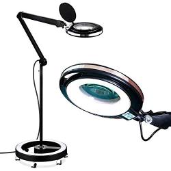 Brightech LightView Pro 6 Wheel Rolling Base Magnifying Floor Lamp - Magnifier with Bright LED Light for Facials, Lash Extensions - Standing Mag Lamp for Sewing, Cross Stitch, Crafts