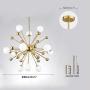 Modo Lighting Sputnik Chandelier Lighting Fixture Gold Mid Century Modern Hanging Pendant Light, Frosted Glass Modern Ceiling Pendant Light Living Room Dining Room. (12-Light)