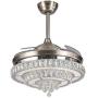 BIGBANBAN Crystal Pendant Light Ceiling Fans,Modern LED Ceiling Fans Light with 4-Blades Retractable for Dining Room/Bedroom 42 inch (Sliver)