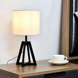 Modern Small Bedside Table Lamp - Black Desk Lamp for Living Room Bedroom, Minimalist Hollowed Black Metal Base with White Fabric Shade, for Nightstand Table Top