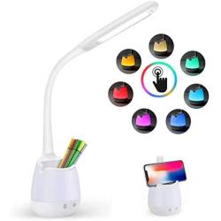 Eye-Caring LED Desk Lamp with Pen Holder Night Light Pencil Cup, Boy Girl Table Lamp with Organizer, Touch Dimmer Control 5W Energy Saving Lighting Desk Light for Living Room Office & Bedroom