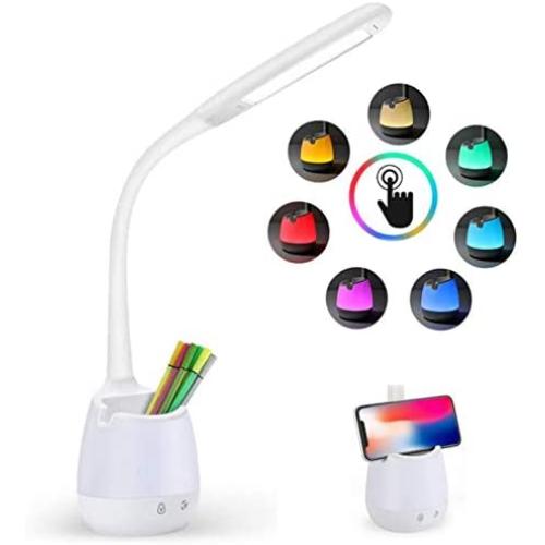 Eye-Caring LED Desk Lamp with Pen Holder Night Light Pencil Cup, Boy Girl Table Lamp with Organizer, Touch Dimmer Control 5W Energy Saving Lighting Desk Light for Living Room Office & Bedroom