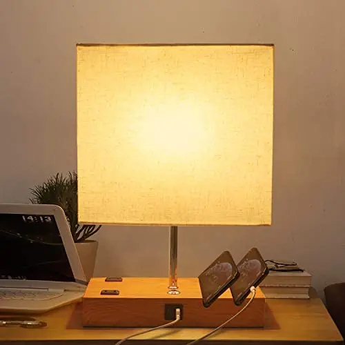 Bedside Table Lamp with 2 USB Ports and Outlets, Dimmable Touch Control Bedside Lamp for Bedroom, Nightstand Lamp Touch Lamp for Living Room, Guestroom, Office, E26 LED Bulb Included Bedside Table Lamp with 2 USB Ports and Outlets, Dimmable Touch Control Bedside Lamp for Bedroom, Nightstand Lamp Touch Lamp for Living Room, Guestroom, Office, E26 LED Bulb Included