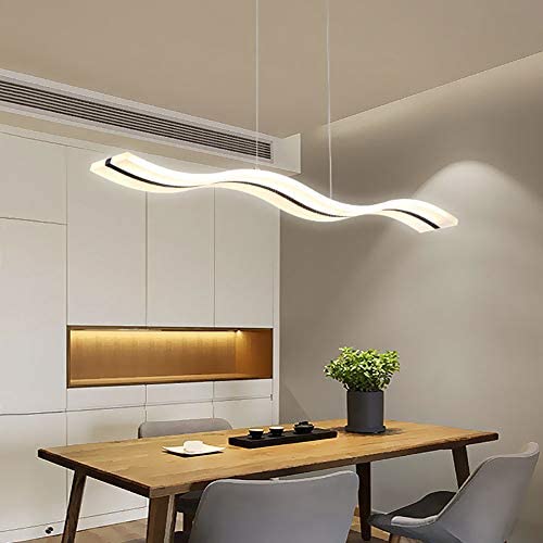 Modern Wave LED Pendant Light Dimmable Fixture Modern LED Chandelier LED Hanging Light Fixture for Contemporary Living Room Dining Room Kitchen Island Table(Dimmable Remote Control)