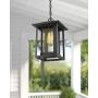 Beionxii Outdoor Pendant Light | Exterior Hanging Lantern, Chain Adjustable, Sand Textured Black with Clear Glass - A197H-1PK