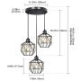 bgLight Industrial Semi Mount Pendant Light, 3 -Light Cage Haning Light Cluster Ceiling Chandeliers Pendant Lighting Fixture for Kitchen Isand, Dining Room,Living Room,Stariway -Black