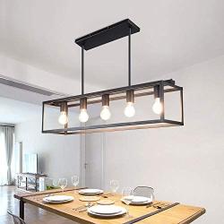 Depuley 5-Light Farmhouse Linear Light Fixture Chandelier, Vintage Island Light Fixtures, Rectangular Metal Cage Table Pendant Lighting for Dining Room, Kitchen, Breakfast Bar, 5×E26 Bulbs Included