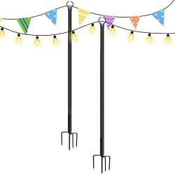 AceLite Outdoor String Light Pole, 9FT Heavy Duty 4 Prong Frok Stand Pole, Twist Cnnection Design for LED Hanging Solar Bulbs, Garden Patio Wedding Café Decortion - 2Pack