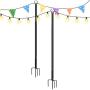 AceLite Outdoor String Light Pole, 9FT Heavy Duty 4 Prong Frok Stand Pole, Twist Cnnection Design for LED Hanging Solar Bulbs, Garden Patio Wedding Café Decortion - 2Pack