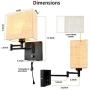 Wall Lamp 7 inch, Wall Lamp with Plug in Cord, Plug in Wall Sconce with 2 USB Port, Dimmable Wall Sconces with Fabric Linen Shade and Swing Arm, Sconces Wall Lighting Perfect for Bedroom Reading Room