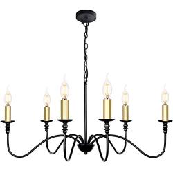 bgLight 6-Light Gold & Black Chandeliers, Farmhouse Candle Chandelier Rustic Island Light Large Ceiling Hanging Pendant Lighting for Dining Room, Kitchen Island, Living Room, Bedroom