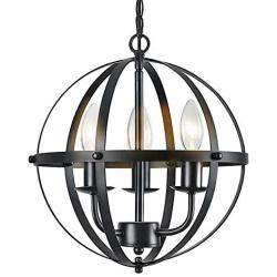 Lampundit 3 Lights Orb Chandelier Farmhouse Chandelier Rustic Metal Pendant Lighting Fixture for Kitchen Island Dining Room Living Room Foyer Entryway Stairwell Black