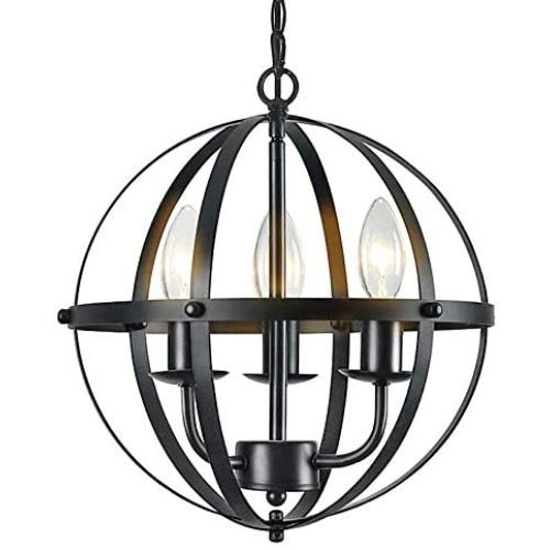 Lampundit 3 Lights Orb Chandelier Farmhouse Chandelier Rustic Metal Pendant Lighting Fixture for Kitchen Island Dining Room Living Room Foyer Entryway Stairwell Black