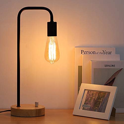 Edison Desk Lamp, Industrial Table Lamp, Wood Lamp for Nightstand, Bedside, Reading in Dorm Room, Bedroom, Office, Black