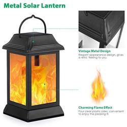 TomCare Solar Lights Metal Flickering Flame Solar Lantern Outdoor Hanging Lanterns Decorative Lighting Heavy Duty Solar Powered Waterproof Umbrella Lighting for Garden Patio Pathway Deck Yard, 2 Pack