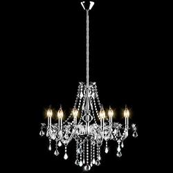 Tangkula Crystal Chandelier, 6 Light Ceiling Lighting Fixture, Vintage Style Crystal Pendant Lamp for Bedroom Dining Living Room, Flush Mount, Elegant Crystal Raindrop Chandelier (Transparent)