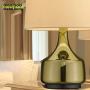 Gold Plating Metal Table Lamp, LMS 21” Classic Bedside Lamp with Linen Drum Lampshade, Modern Nightstand Lamps for Living Room, Bed Room, Dining Room, LMS-044