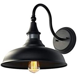 MOTINI Outdoor Barn Light with Motion Sensor Classic Wall Lighting OBB Steel,Wall Sconce Dome on a Gooseneck 12.5''x16.75''