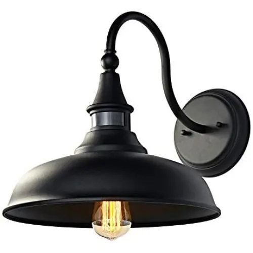MOTINI Outdoor Barn Light with Motion Sensor Classic Wall Lighting OBB Steel,Wall Sconce Dome on a Gooseneck 12.5''x16.75''