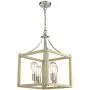 Zeyu Foyer Lantern 4-Light Chandelier, Modern Pendant Hanging Light for Hall Dining Room, Wood Grain and Satin Nickel Finish, ZJF12-4 WD+SN