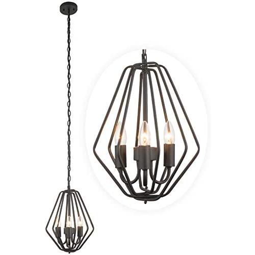 Modern Style Pendant Light,Industrial Loft Design Frosted Black Basket Iron Cage Chandelier,Ceiling Hanging Light Fixture for Dining Living Room Indoor Kitchen Island Farmhouse, E12 Base