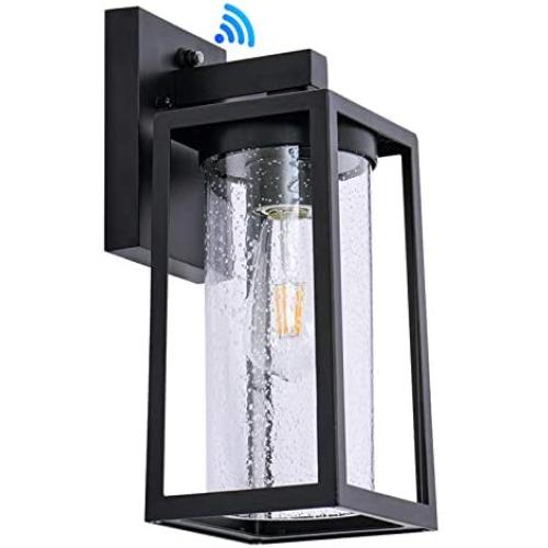 Outdoor Wall Lantern with Dusk to Dawn Sensor, Waterproof Exterior Wall Mount Lights, Anti-Rust Wall Light Fixture with Glass Shade for Porch, Patio, Garage (Bulb Not Included)