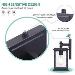 Dusk to Dawn Outdoor Wall Light,Photocell Enable or Disable Porch Light,Clear Seeded Glass Shade,Black